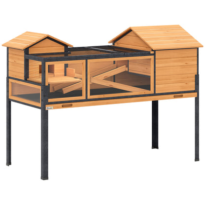Wooden Tortoise House with Stand Legs, Clear Observation Windows, Ramps, Openable Top, Built-in Tray, Yellow