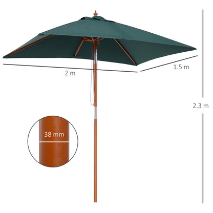 2m x 1.5m Garden Parasol Umbrella with Tilting Sunshade Canopy, Outdoor Market Table Umbrella with Wood and Bamboo Frame