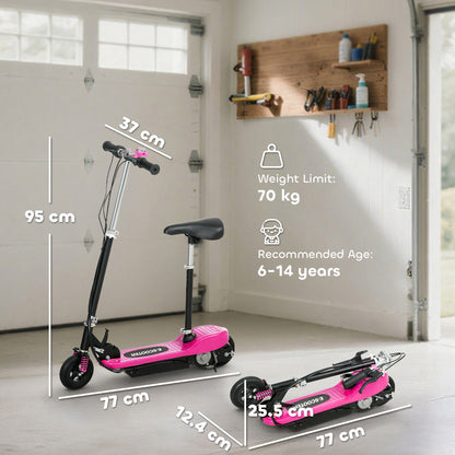 Steel Ride on Powered Scooter, Folding E-Scooter with Warning Bell, 15km/h Maximum Speed, for 6-14 Years Old, Pink
