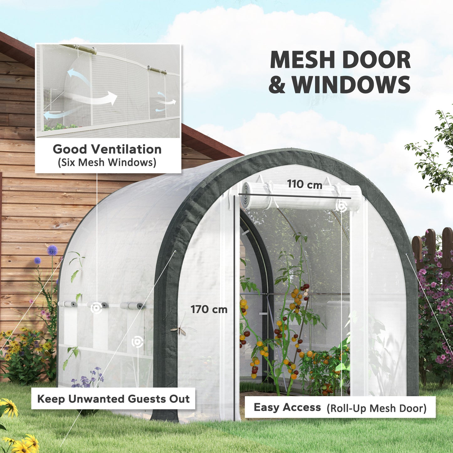 3 x 2(m) Walk-In Tunnel Greenhouse, with Accessories - White