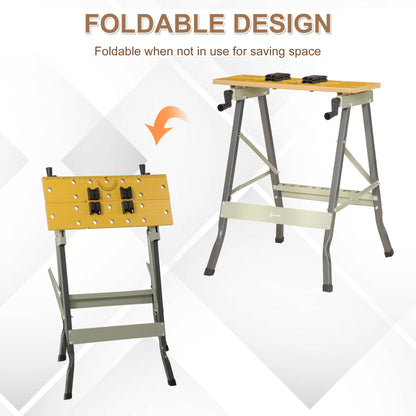 4-in-1 Work Bench, Folding Clamp Table w/ 4 Adjustable Clamping Pegs for DIY Home Garage, Grey