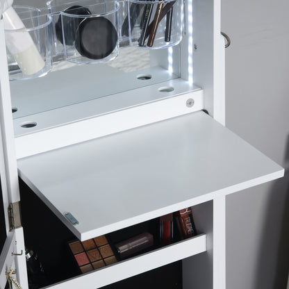 Jewellery Cabinet, Standing Mirror with LED Lights, Full-Length Mirror with Storage Drawers, Hooks and Shelves