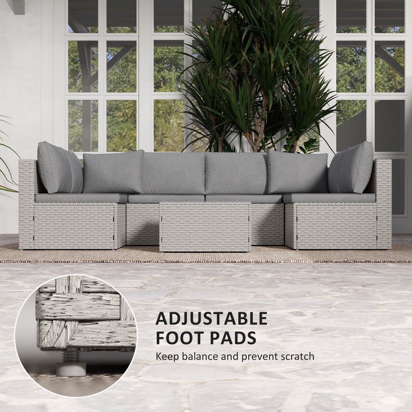 Seven-Piece Modular Rattan Set - Grey