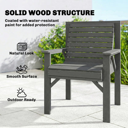 Wooden Garden Dining Chair, Outdoor Chair Garden Armchair with Curved Seat and Wide Armrests, Grey Embossed Finish