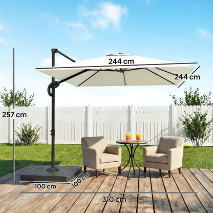 2.4 x 2.4m Cantilever Parasol with Umbrella Weights, UPF50+ Offset Outdoor Umbrella w/ Easy Tilt Adjustment, Cream White