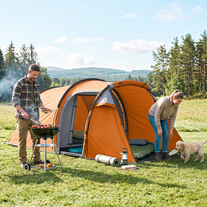 2 Man Tunnel Tent with Sewn-in Groundsheet, Air Vents, Rainfly, 2000mm Large Camping Tent with Bedroom, Porch
