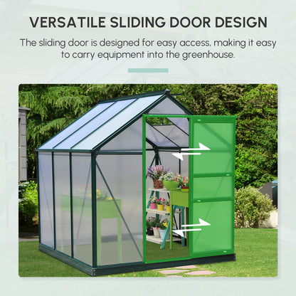 6 x 6ft Polycarbonate Greenhouse, Large Walk-In Green House with Slide Door and Window