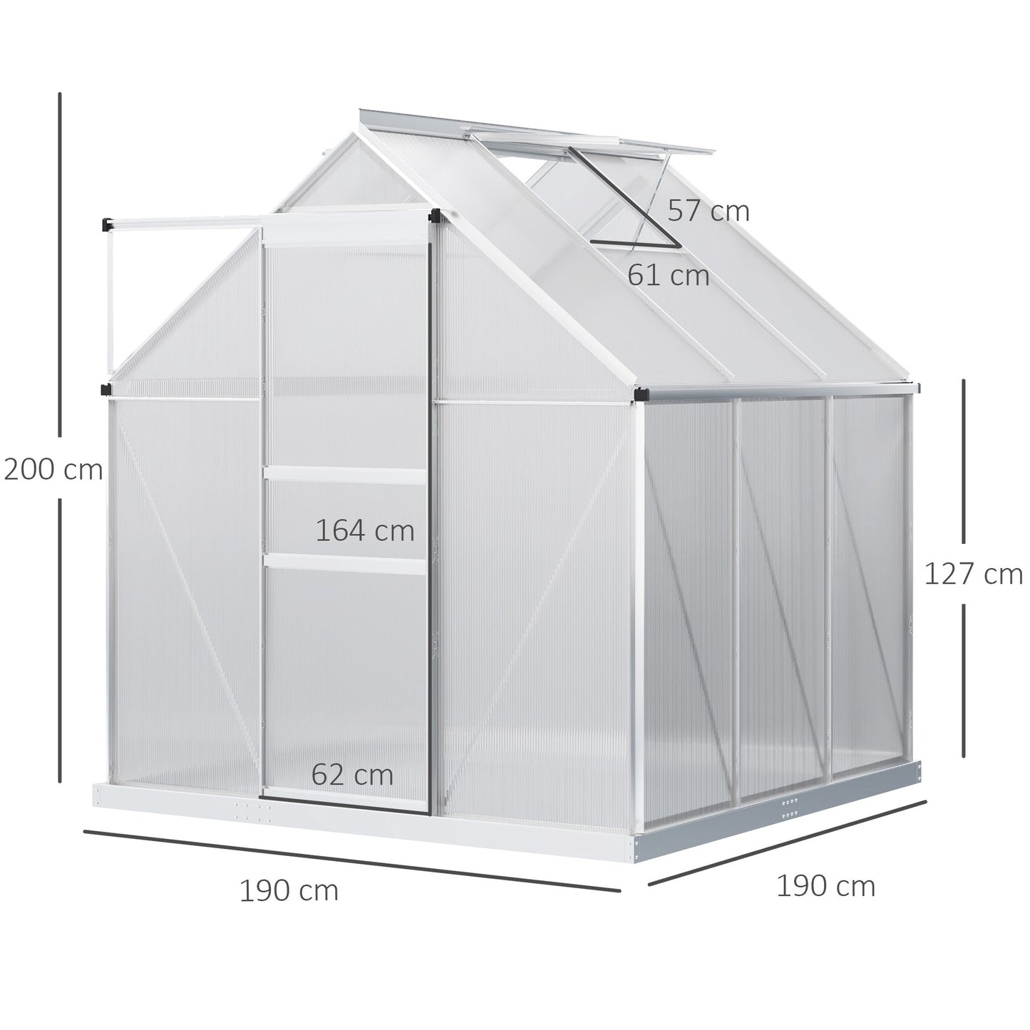 190 x 190cm Walk-In Polycarbonate Greenhouse
