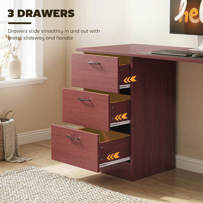 Computer Desk, Writing Table, PC Workstation with 3 Storage Shelves and Drawers, Handle, for Home Office, Walnut Brown