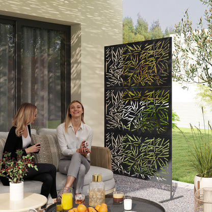 Decorative Garden Privacy Screen with Stand, 6.5FT Freestanding Metal Outdoor Divider, Black