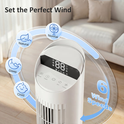 Tower Fan with WiFi App Control Standing Floor Cooling Fan Remote Control 101.8 cm White