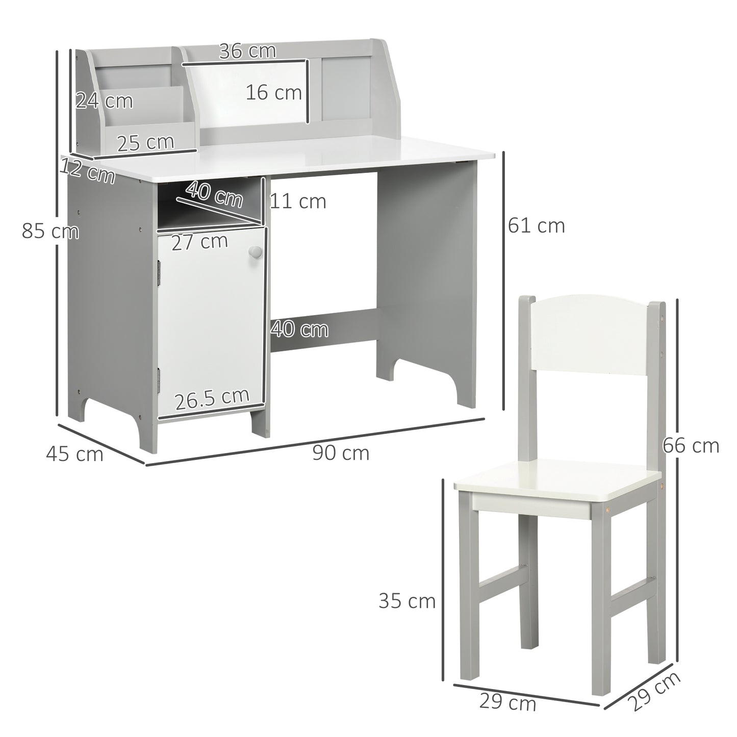 Kids Table and Chair Set w/ Whiteboard - Grey