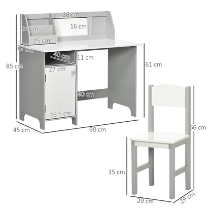 Kids Table and Chair Set w/ Whiteboard - Grey
