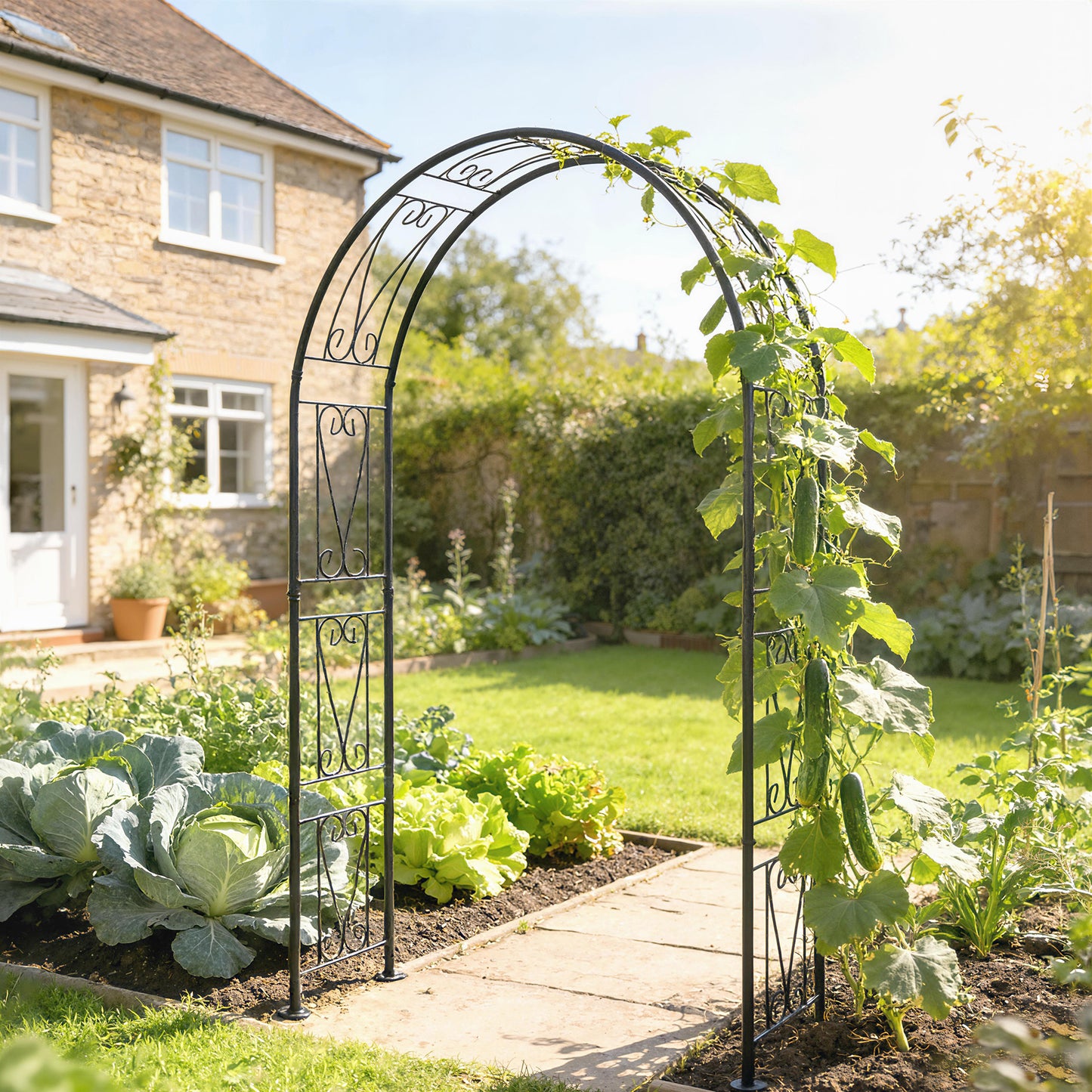 Garden Arch, Arbour Trellis for Climbing Plants, Rose Arch for Wedding Garden Decoration, 155 x 40 x 246 cm, Black