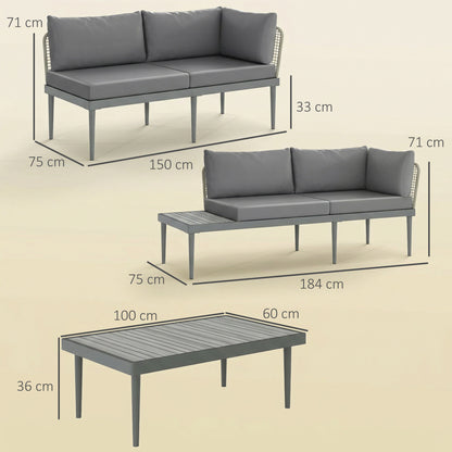 Thee-Piece 'L' Rattan Sofa Set - Grey