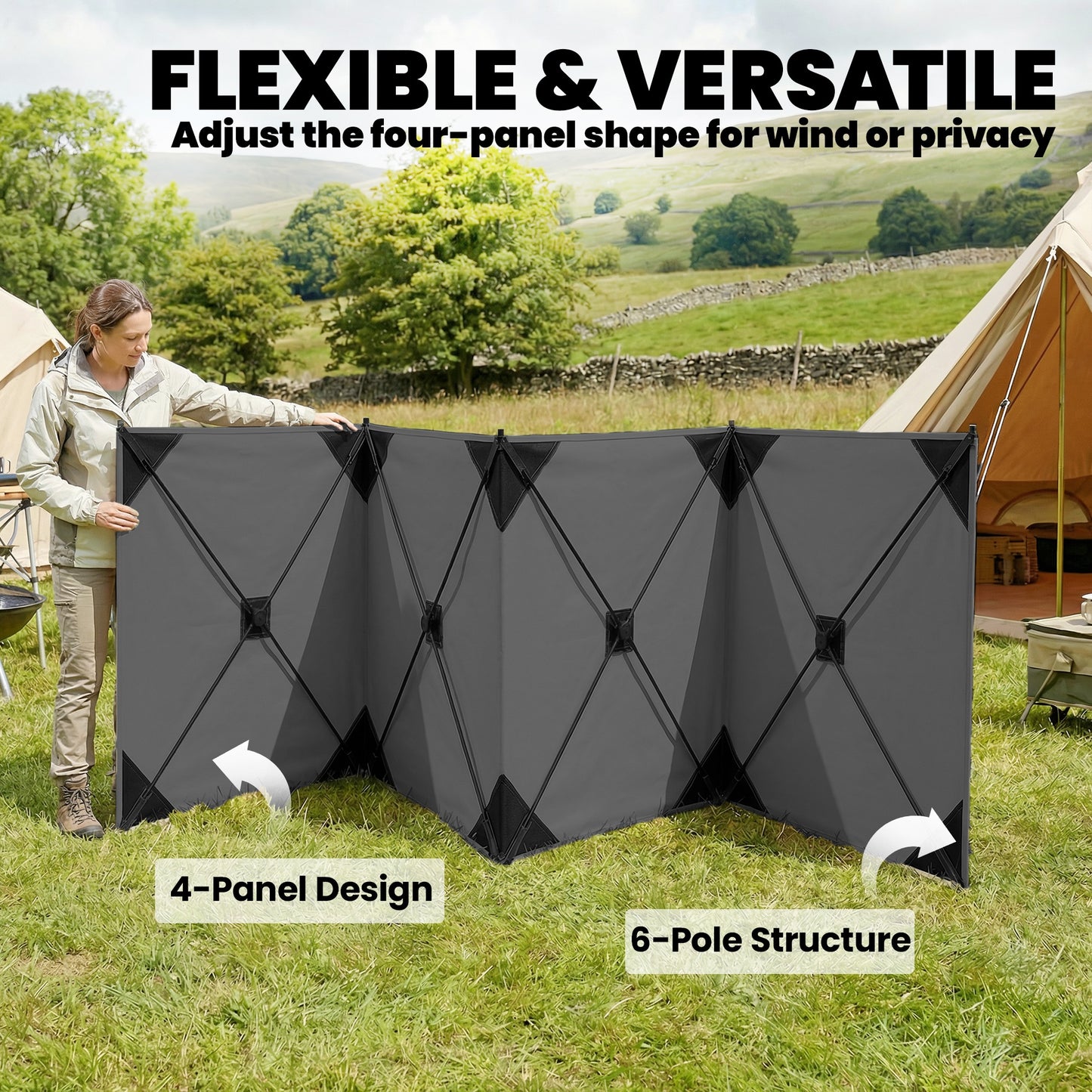 Camping Windbreak Pop Up Windbreaker Blocker with Ropes Pegs for Beach Caravan Outdoor 480 x 120 cm