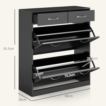 Narrow Shoe Storage with 2 Flip Drawers and Adjustable Shelves Shoe Cabinet Organizer for 12 Pairs of Shoes, Black