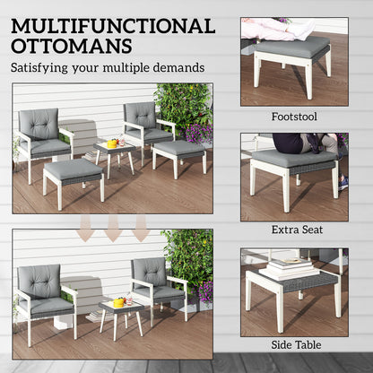 Five-Piece Rattan Patio Set, with Wood-Top Table - Grey