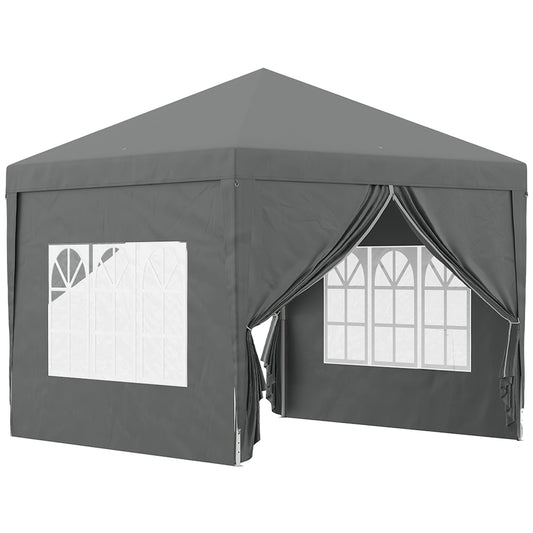 3x3(m) Pop-Up Gazebo, with Curtain Walls and Windows, Grey