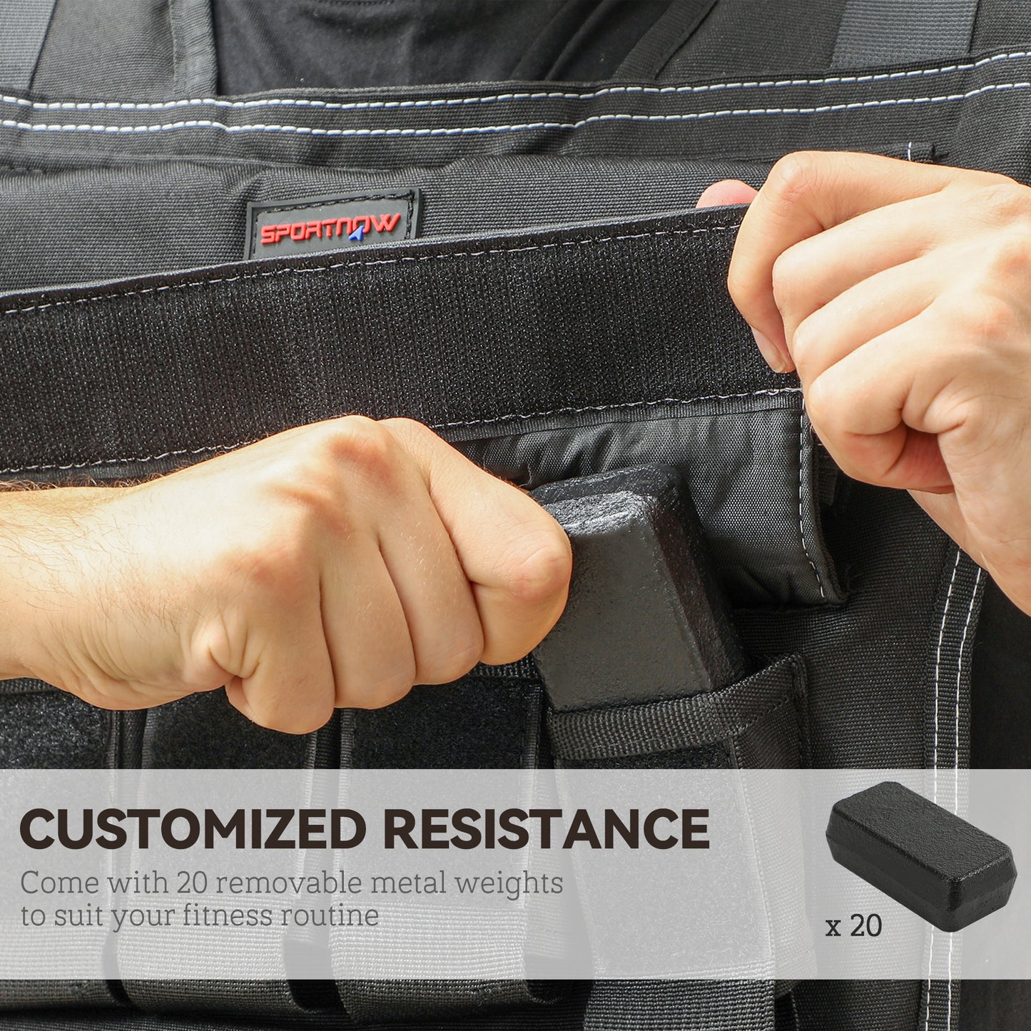 20KG Adjustable Weighted Vest, Running Weight Vest, with 30 Metal Weights, Reflective Strips, for Running, Exercise