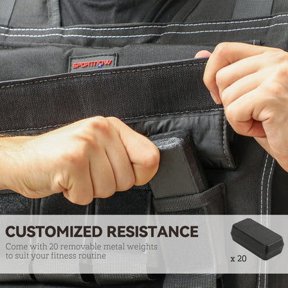 20KG Adjustable Weighted Vest, Running Weight Vest, with 30 Metal Weights, Reflective Strips, for Running, Exercise