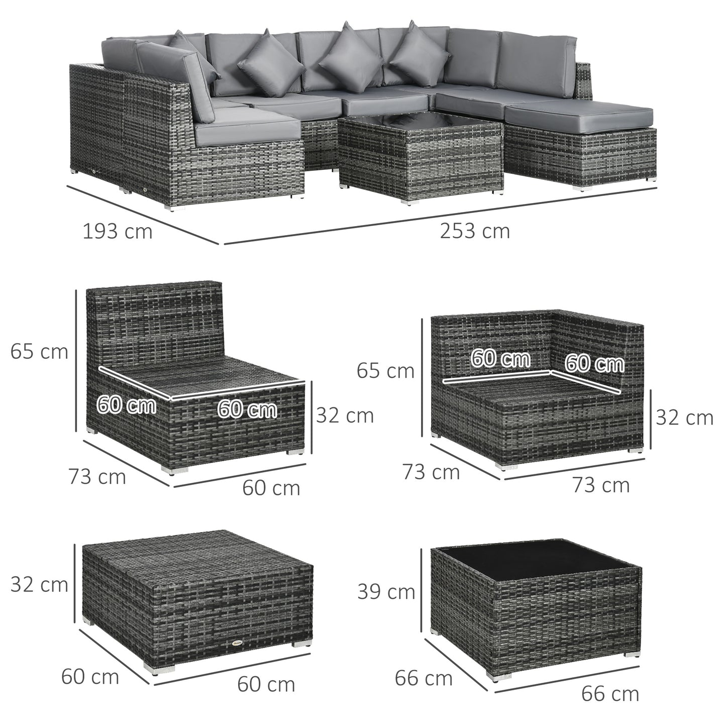 8 Pieces PE Rattan Corner Sofa Set, Outdoor Garden Furniture Set, Patio Wicker Sofa Seater w/ Cushion