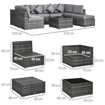 8 Pieces PE Rattan Corner Sofa Set, Outdoor Garden Furniture Set, Patio Wicker Sofa Seater w/ Cushion