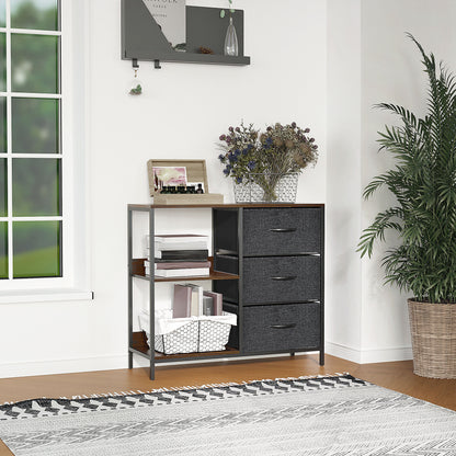 Chest of Drawers Storage Dresser Cabinet Organizer with 3 Fabric Drawers and 2 Display Shelves for Living Room, Bedroom