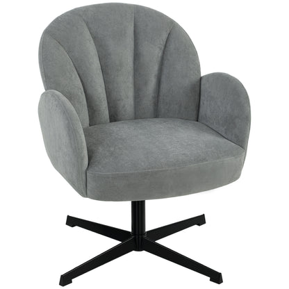 Swivel Accent Chair, Shell-Shaped Armchair with Spring Cushion, Metal Base, Grey