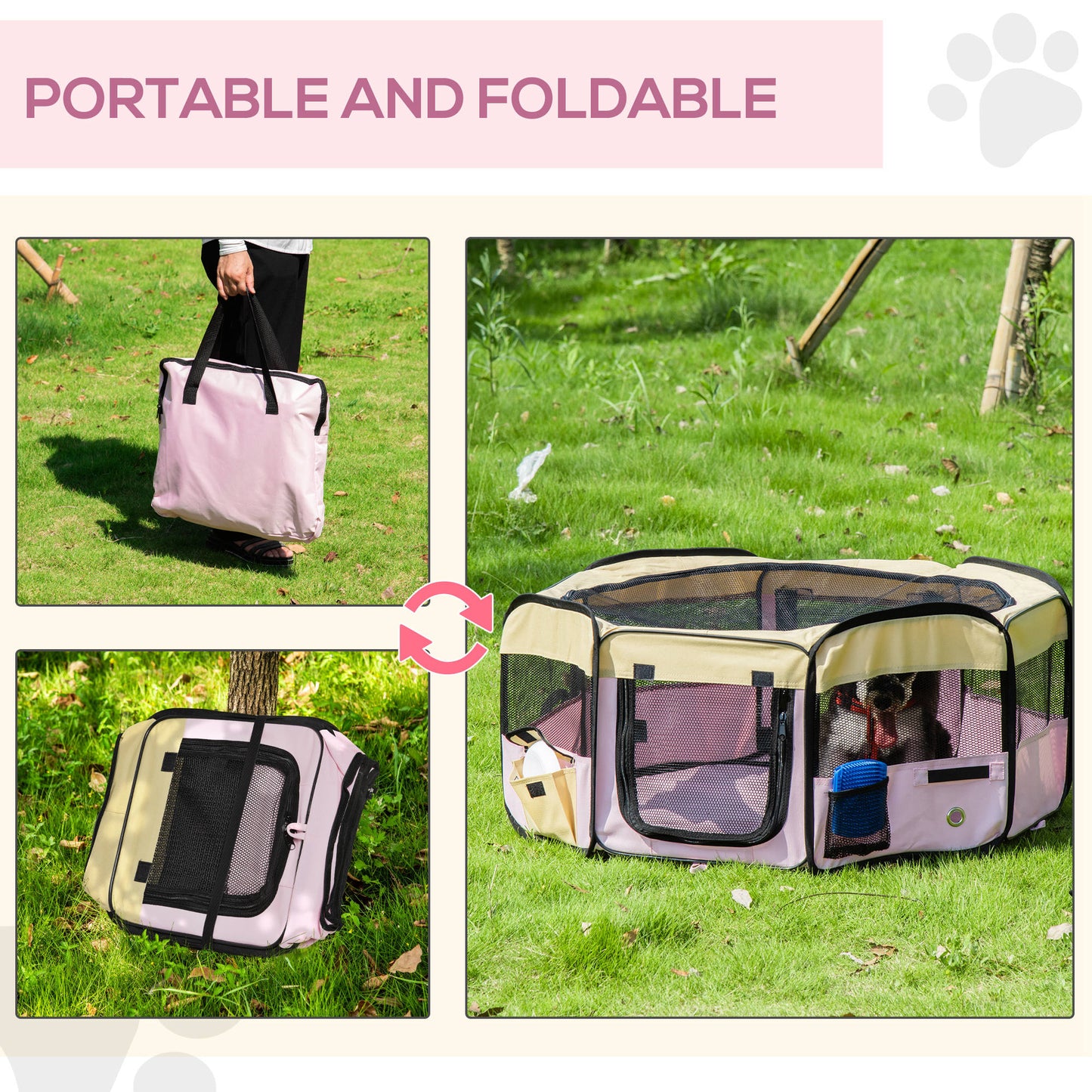 600D Oxford Soft Fabric Kennel, Pet Whelping Box Lightweight Dog Cat Puppy Playpen Rabbit Guinea Pig Foldable Portable Play P
