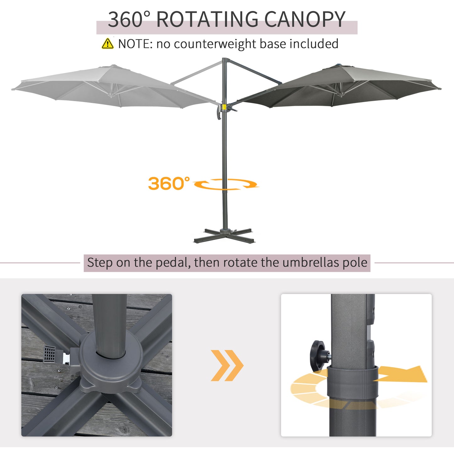 3 x 3(m) Cantilever Parasol with Cross Base, Garden Umbrella with 360° Rotation, Crank Handle and Tilt for Outdoor, Patio