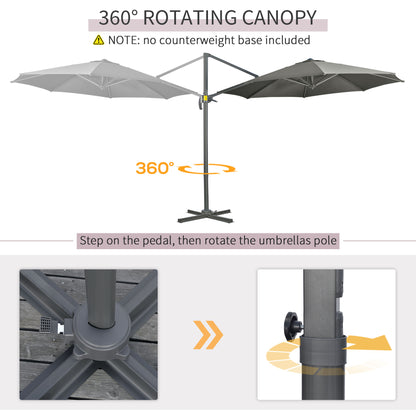 3 x 3(m) Cantilever Parasol with Cross Base, Garden Umbrella with 360° Rotation, Crank Handle and Tilt for Outdoor, Patio