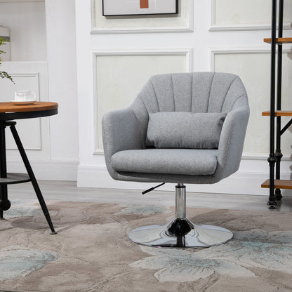 Swivel Accent Chair, Linen Fabric Tub Vanity Chair, Modern Armchair with Adjustable Height and Lumbar Support for Living Room