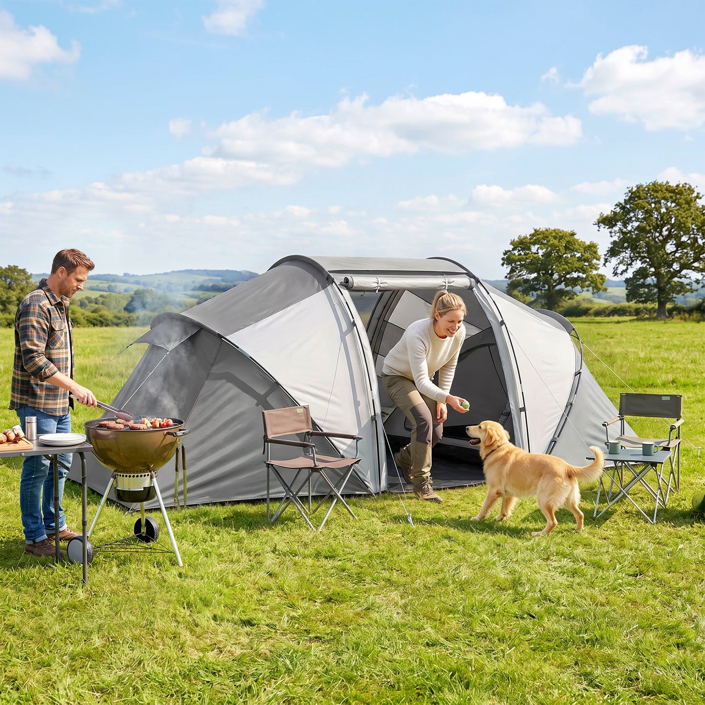 4 Man UV Protection Camping Tent - Charcoal Grey and White