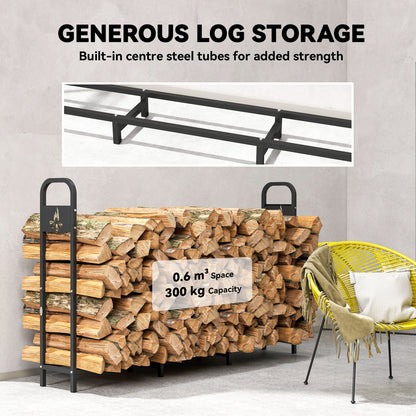 6.5 FT Steel Firewood Log Rack with 300 kg Capacity, Heavy Duty Indoor Outdoor Fireplace Wood Storage Shelf