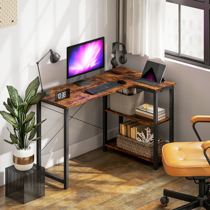 L Shaped Desk, Corner Computer Desk with Bookshelf for Home Office, Study Room, Workstation, 120 x 73.2 x 75cm, Rustic Brown