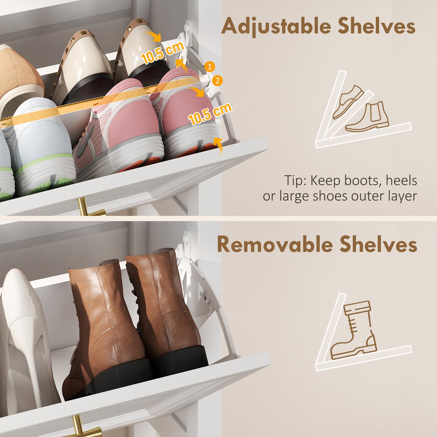 Shoe Cabinet with 2 Flip Drawers, Farmhouse Narrow Shoe Storage Cabinet with Adjustable Shelves, White