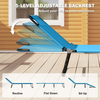 Garden Sun Lounger, with Five-Position Back - Sky Blue