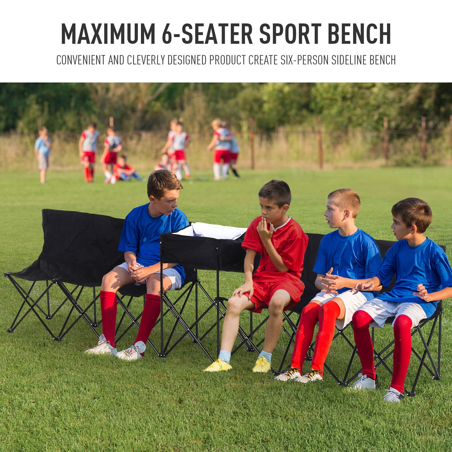 6 Seat Folding Sports Bench Portable Sports Team Bench Spectator Chair with Cooler Bag and Carrying Bag for Outdoor Picnic Ca