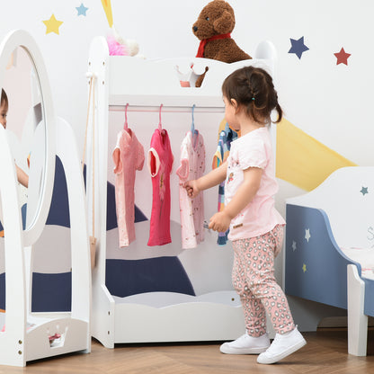 Kids Clothes Rail Wooden Hanging Rack with Storage Shelves Children Garment Freestanding Wardrobe for 3-8 Years Toddler