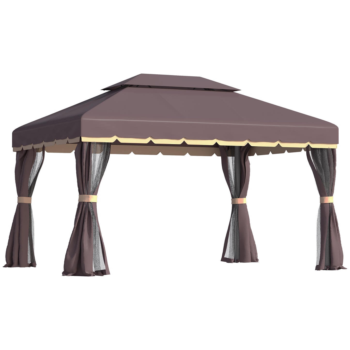 3 x 4m Aluminium Garden Gazebo, Marquee Canopy Shelter Pavilion Party Tent with Nets and Curtains for Garden and Deck, Coffee