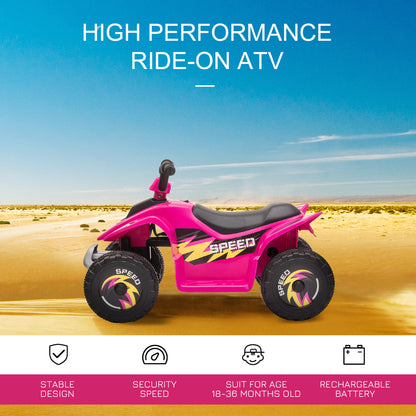 6V Kids Electric Ride on Car ATV Toy Quad Bike Four Big Wheels w/ Forward Reverse Functions Toddlers for 18-36 Months Old Pin