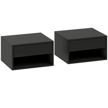 Floating Bedside Tables Set of 2, Wall Mounted Nightstand, Black