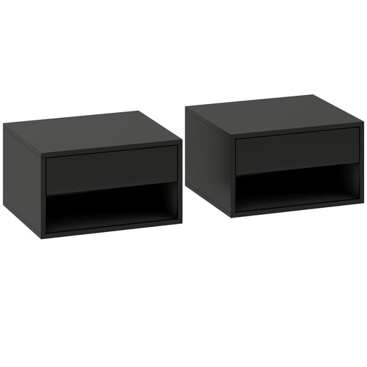 Floating Bedside Tables Set of 2, Wall Mounted Nightstand, Black