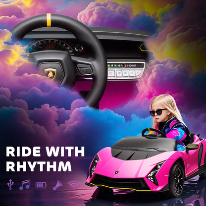 12V Lamborghini Autentica Licensed Kids Electric Car with Remote Control, 4 Suspension Wheels, Soft Start, Pink