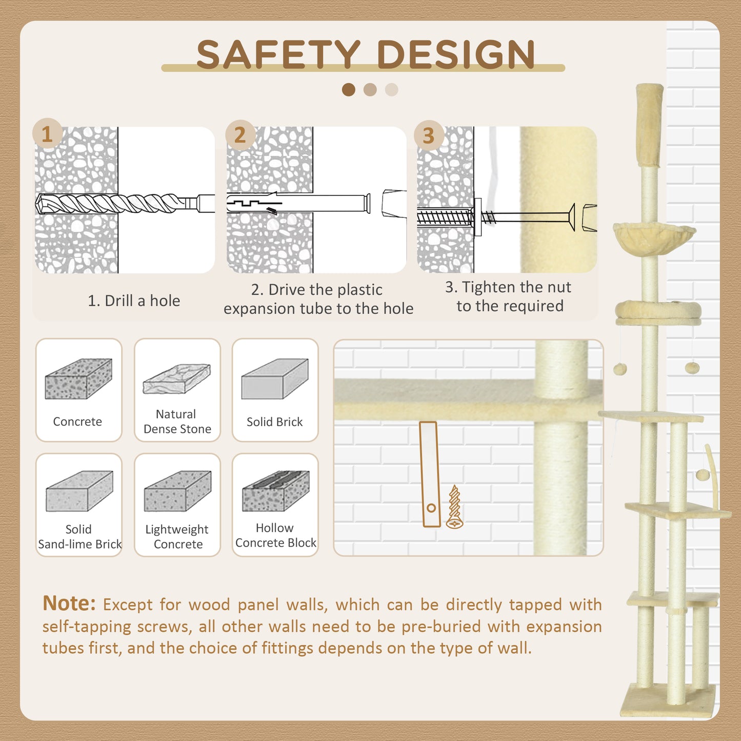 230-250cm Floor-to-Ceiling Climbing Cat Tree Tower - Beige
