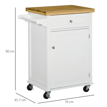 Kitchen Storage Trolley on Wheels with Bamboo Worktop, Rolling Kitchen Island Cart with Drawer and Towel Rack for Dining Room