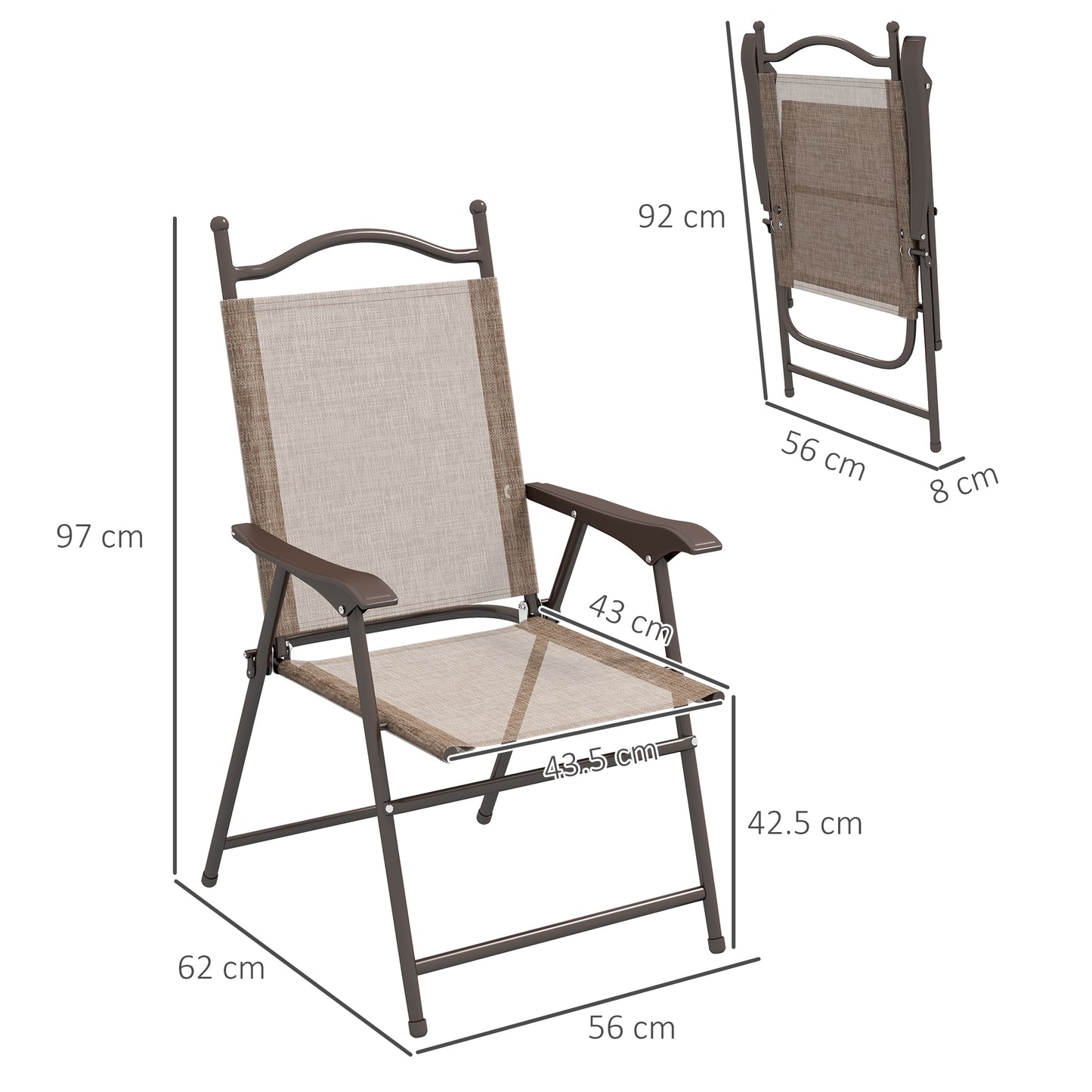 Set of Two Folding Garden Chairs, with Fabric Mesh Seats - Mixed Brown