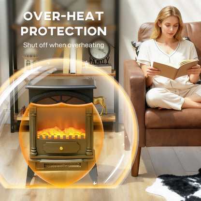 Electric Fireplace Stove Heater with 3D Flame Effect, 2000W/1000W