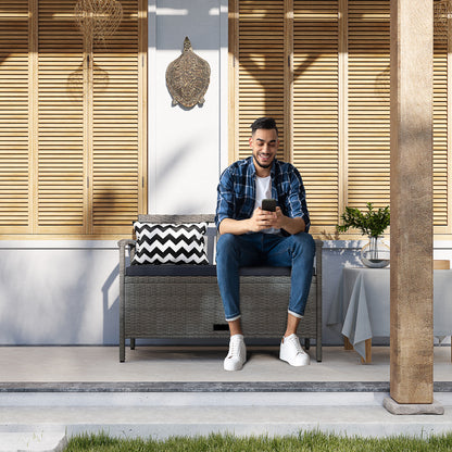 160L Storage Two-Seater Rattan Bench - Grey
